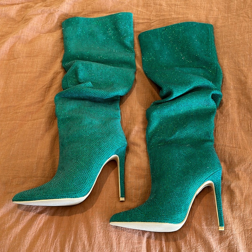 Green Jewel High Heeled Boots